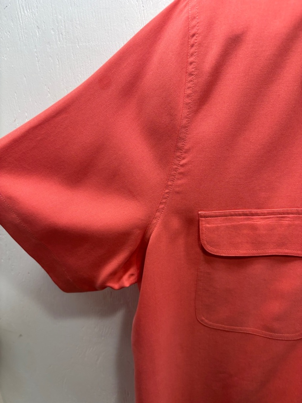 Notations Coral Silk Button-Front Short Sleeve Camp Shirt - Picture 5 of 6